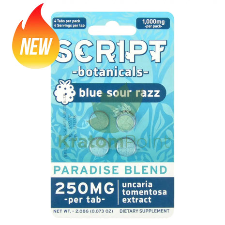 Script Botanicals Paradise Blend 250mg Blue Sour Razz Cats Claw Tablets 4ct - Cats claw