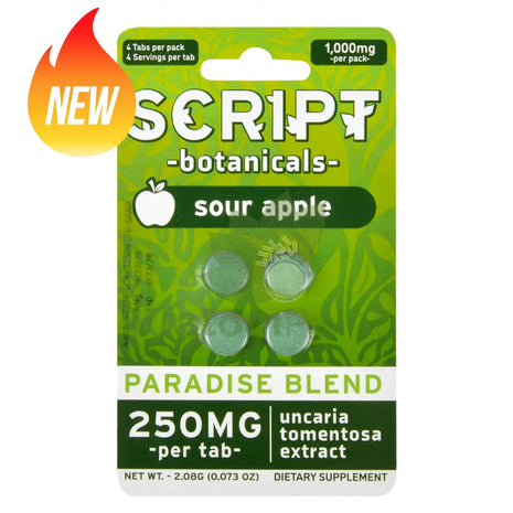 Script Botanicals Paradise Blend 250mg Sour Apple Cats Claw Tablets 4ct - Cats claw