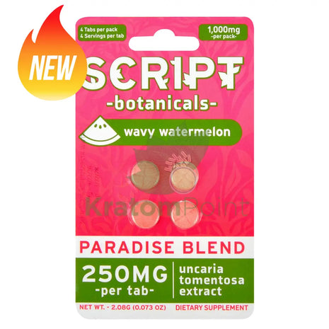 Script Botanicals Paradise Blend 250mg Wavy Watermelon Cats Claw Tablets 4ct - Cats claw