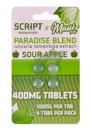 Script Botanicals x Maui Labs Paradise Blend Cats Claw Sour Apple Tablets 4ct - Cats claw