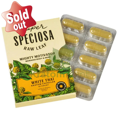 Super Speciosa White Thai Kratom Capsules 1 Pack Of 10 Capsules