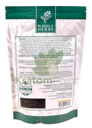 Whole Herbs Kratom 17.5oz Yellow Vein Indo Powder wholeherbs