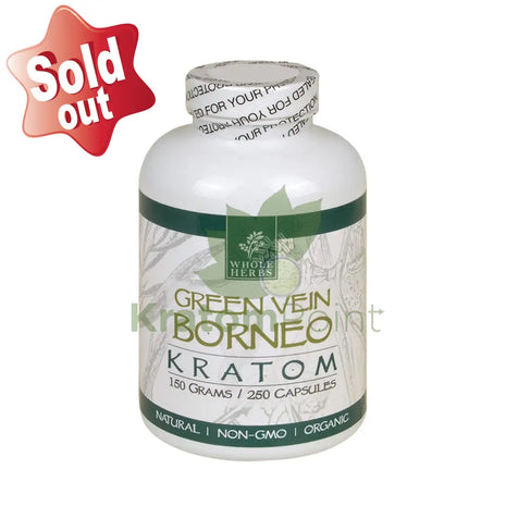 Whole Herbs Kratom Green Vein Borneo 250Ct Capsules Wholeherbs
