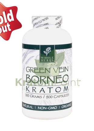 Whole Herbs Kratom Green Vein Borneo 500Ct Capsules Wholeherbs