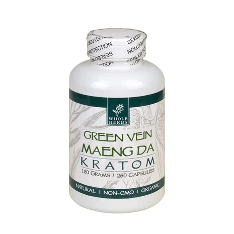 Whole Herbs Kratom Green Vein Maeng Da 250Ct Capsules Wholeherbs