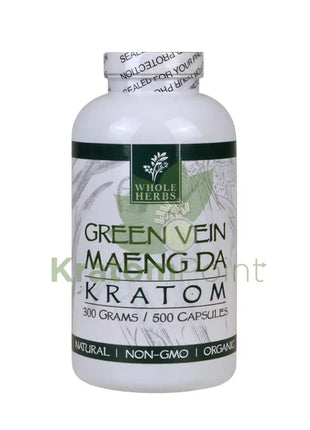 Whole Herbs Green Vein Maeng Da kratom capsules, 500 count