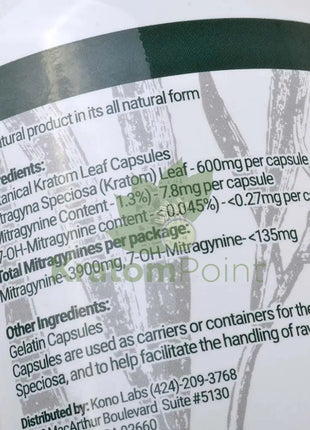 Whole Herbs Green Vein Maeng Da kratom capsules, 500 count-ingredients