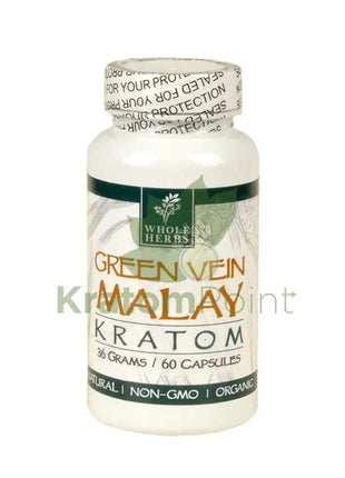 Whole Herbs Kratom capsules 60 count Green Vein Malay