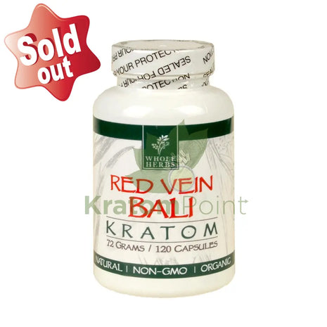 Whole Herbs Kratom capsules 120 count Red Vein Bali