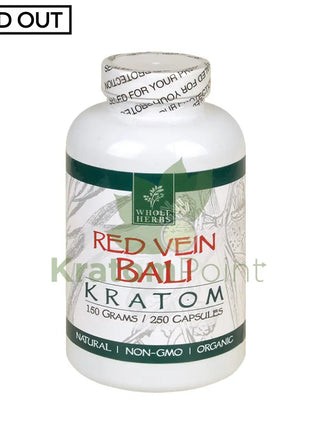 Whole Herbs Kratom Red Vein Bali 250Ct Capsules Wholeherbs