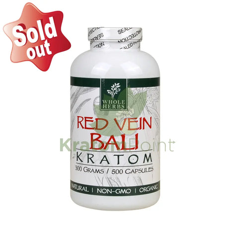 Whole Herbs Red Vein Bali Kratom 500 count capsules