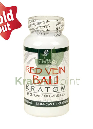 Whole Herbs Kratom capsules 60 count Red Vein Bali