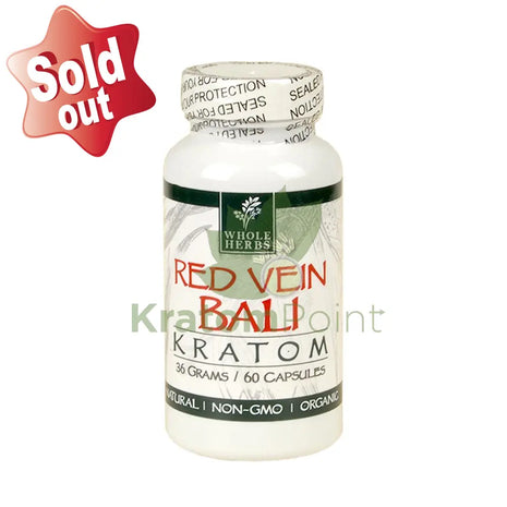 Whole Herbs Kratom capsules 60 count Red Vein Bali
