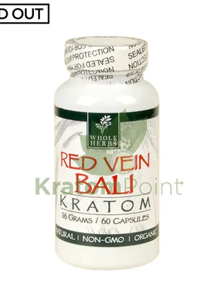 Whole Herbs Kratom capsules 60 count Red Vein Bali