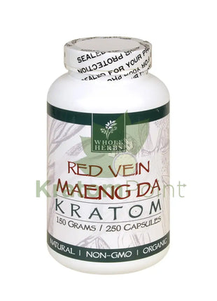 Whole Herbs Kratom Red Vein Maeng Da 250Ct Capsules Wholeherbs